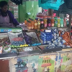 Retailer with cart items in Africa